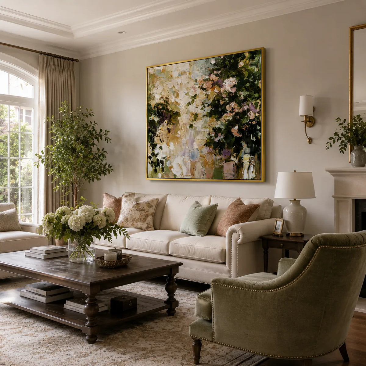 Garden Bloom Floral Wall Art shown in a calm bedroom setting | Olyrel