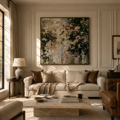 Garden Bloom Floral Wall Art styled in a contemporary entryway | Olyrel