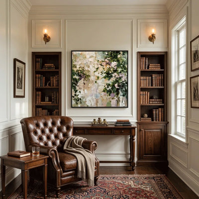 Garden Bloom Floral Wall Art shown in a quiet home office | Olyrel