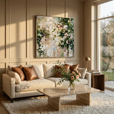 Garden Bloom Floral Wall Art styled with minimal interior decor | Olyrel