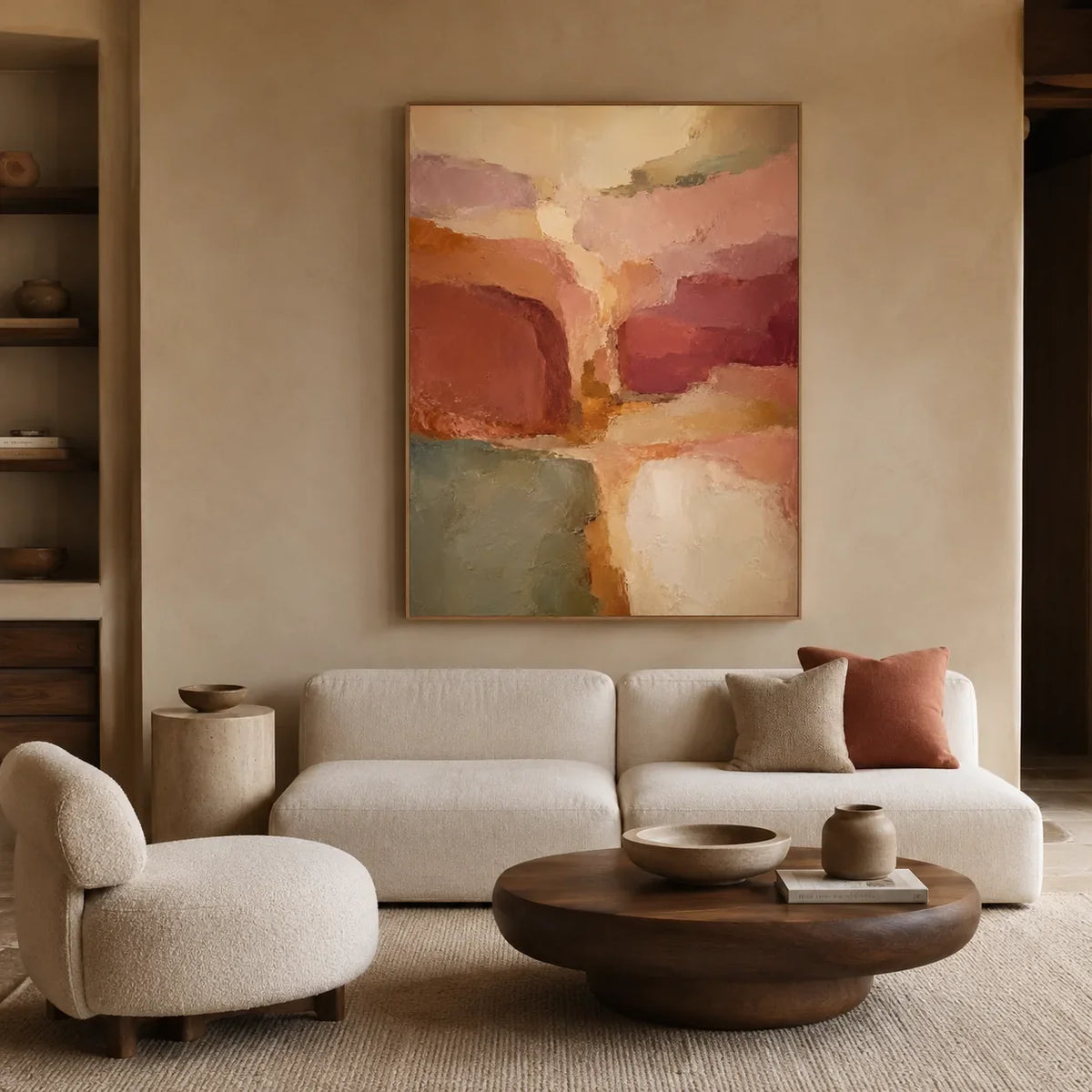 Coral Passage Abstract Wall Art styled interior scene 1 | Olyrel