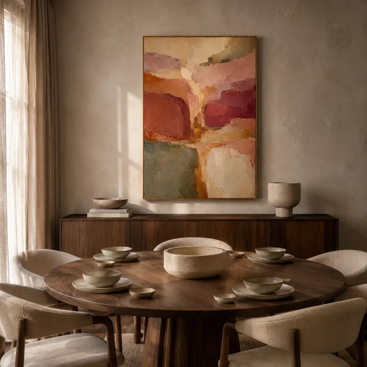 Coral Passage Abstract Wall Art styled interior scene 2 | Olyrel