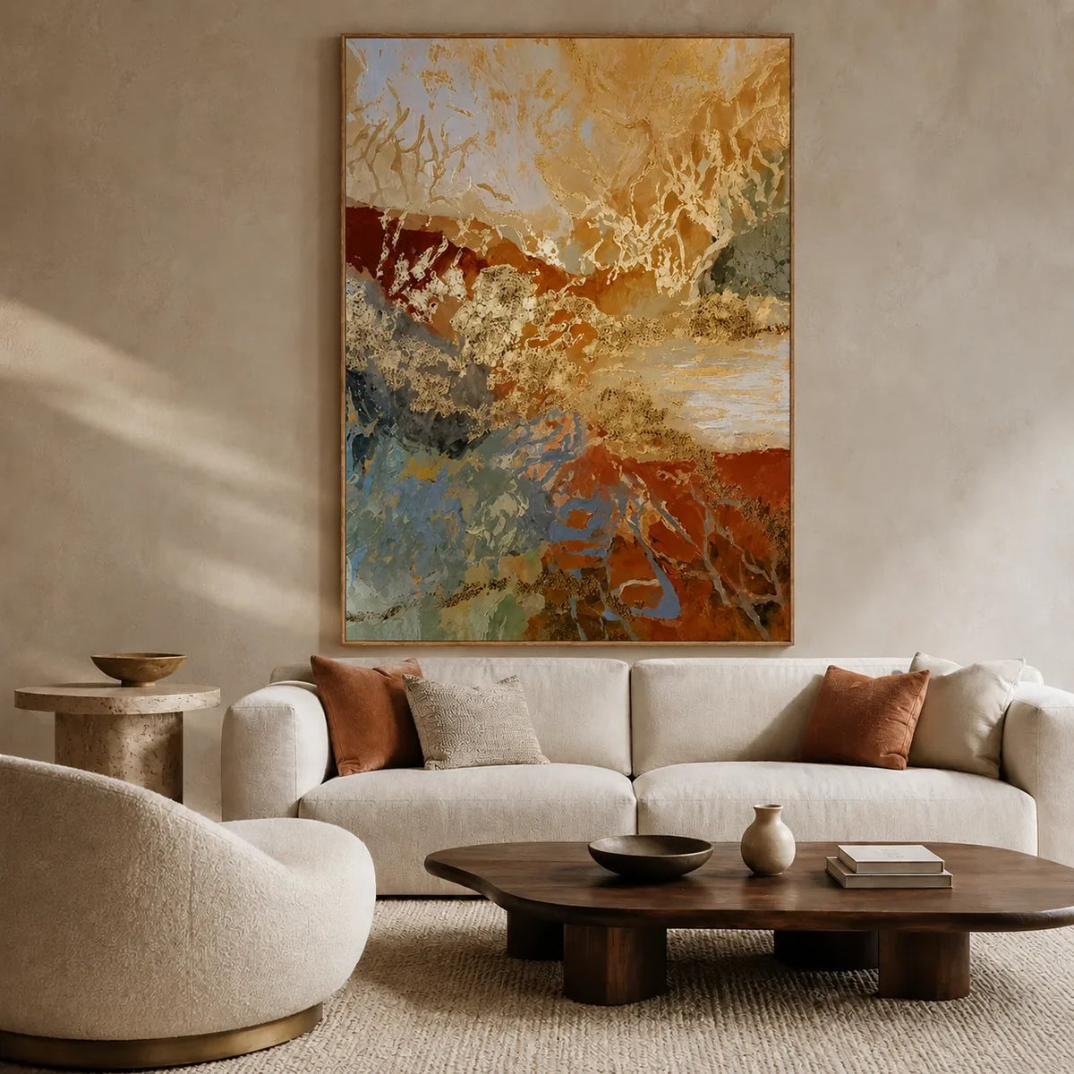 Copper Torrent Abstract Wall Art styled interior scene 1 | Olyrel
