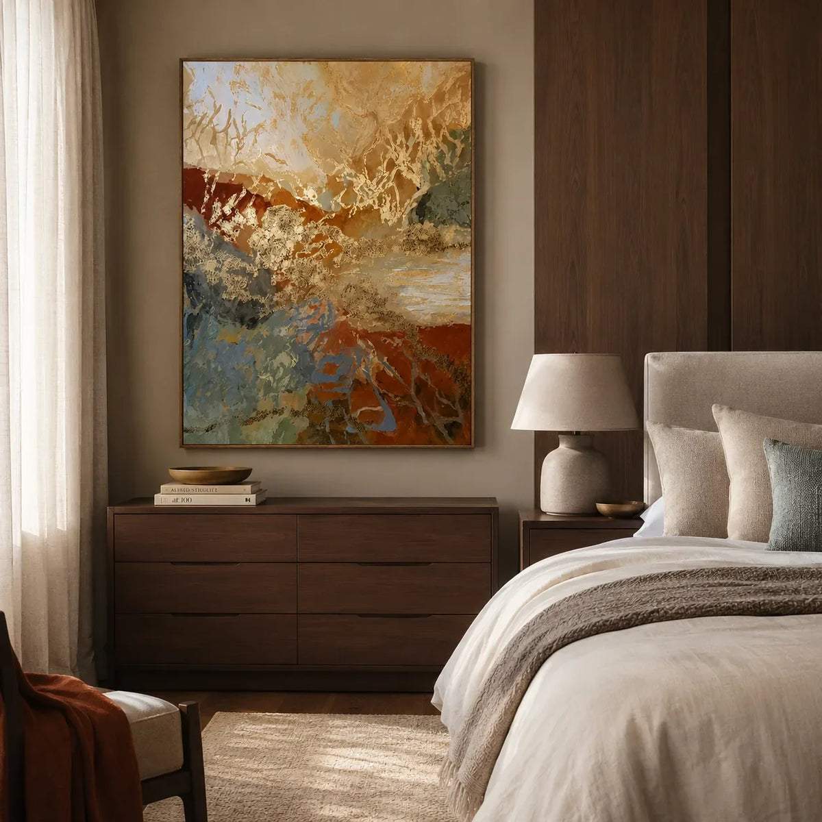 Copper Torrent Abstract Wall Art styled interior scene 4 | Olyrel