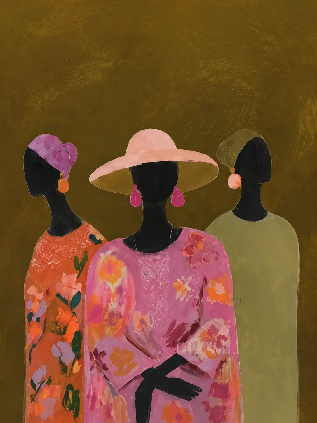 Floral Hat Trio Figure Wall Art artwork view | Olyrel