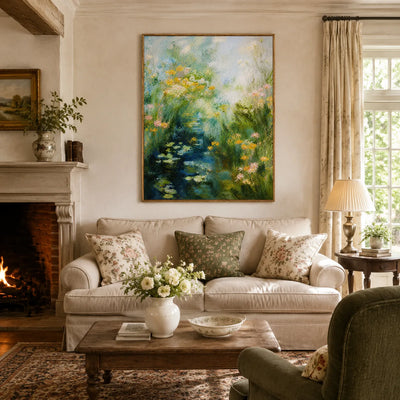 Wildflower Pond Floral Wall Art styled interior scene 2 | Olyrel