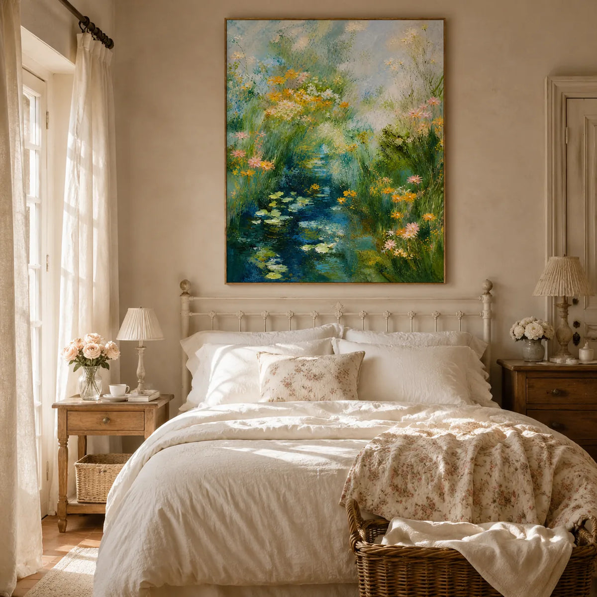 Wildflower Pond Floral Wall Art styled interior scene 3 | Olyrel