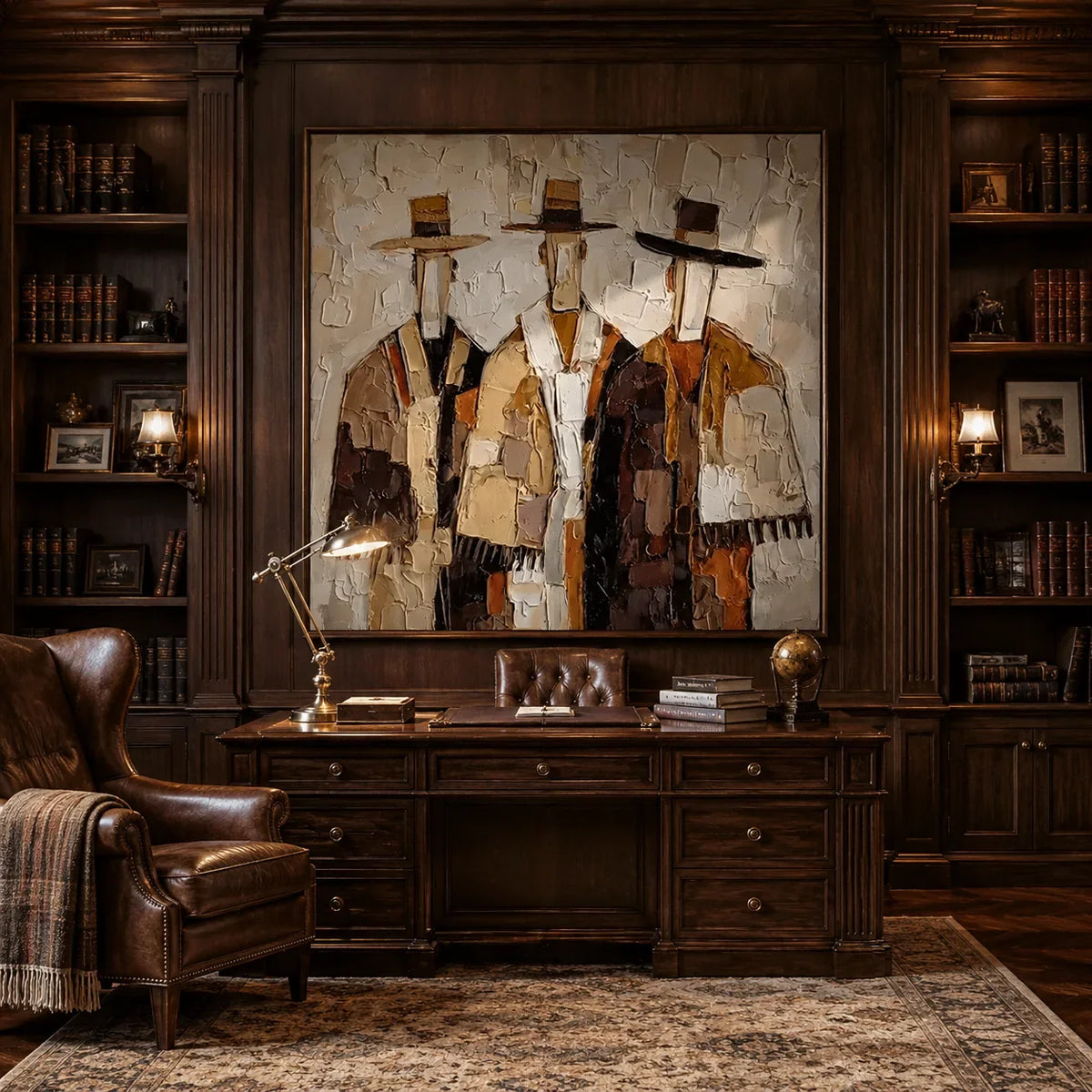 Western Duo Figure Wall Art shown in a quiet home office | Olyrel