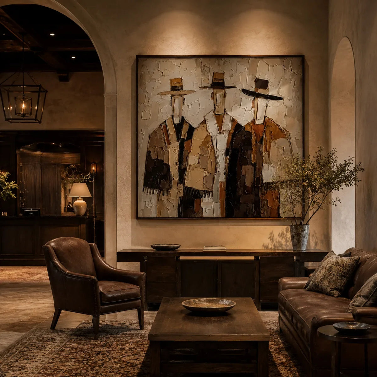 Western Duo Figure Wall Art displayed above a sofa in a neutral interior | Olyrel