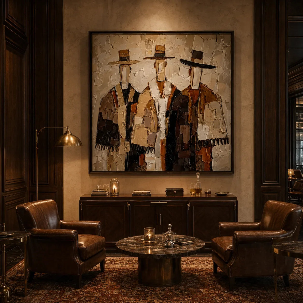 Western Duo Figure Wall Art styled in a contemporary entryway | Olyrel