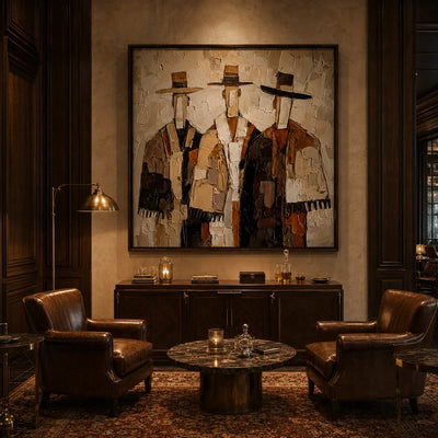 Western Duo Figure Wall Art styled in a contemporary entryway | Olyrel