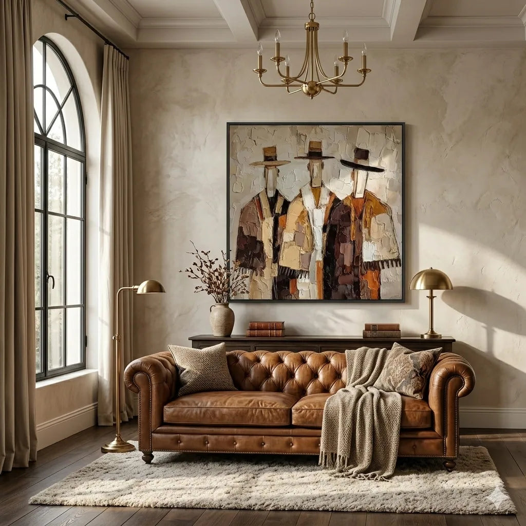 Western Duo Figure Wall Art displayed in a bright dining room | Olyrel