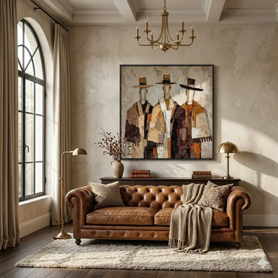 Western Duo Figure Wall Art displayed in a bright dining room | Olyrel