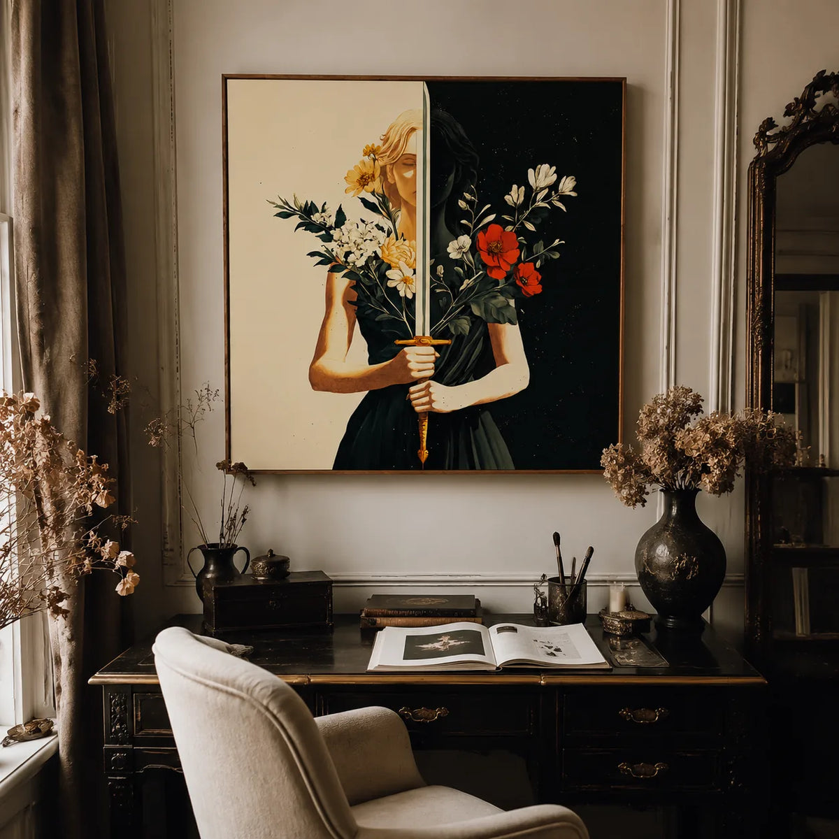 Floral Mirror Figure Wall Art styled interior scene 3 | Olyrel