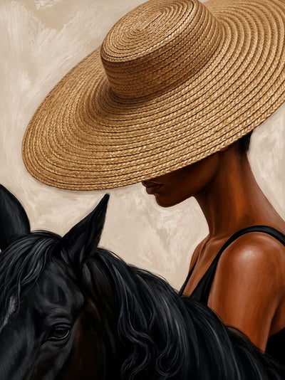 Straw Hat Horsewoman Wall Art artwork view | Olyrel