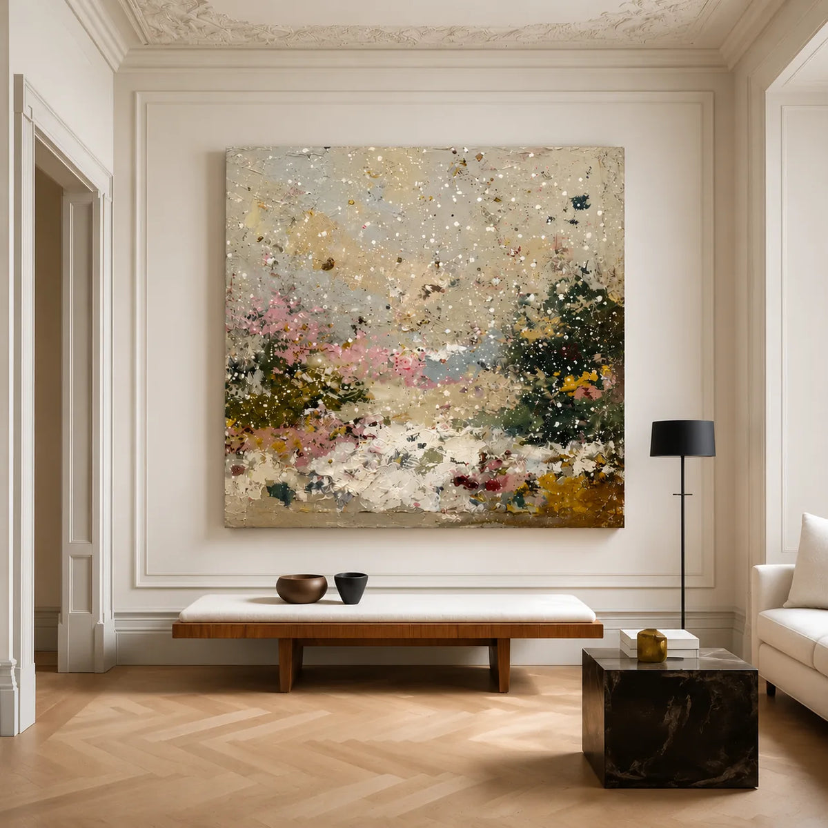 Pastel Snowfall Abstract Wall Art styled interior scene 4 | Olyrel