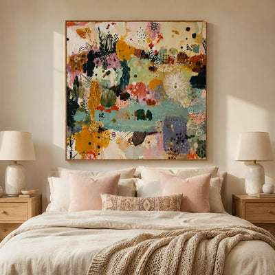 Botanical Patchwork Abstract Wall Art styled interior scene 2 | Olyrel