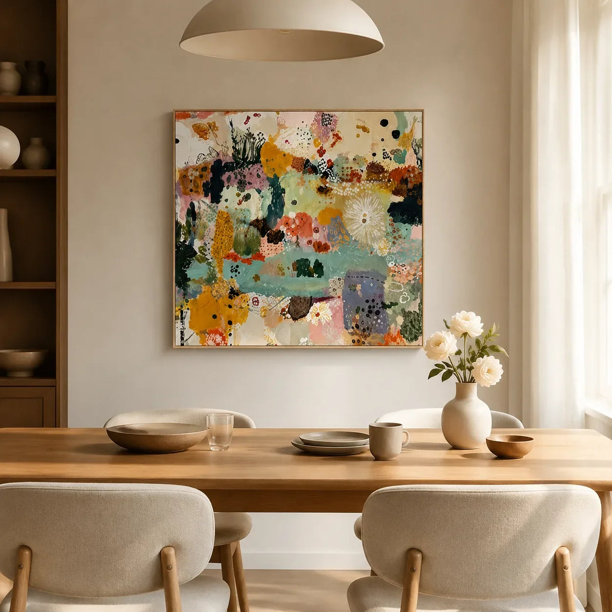 Botanical Patchwork Abstract Wall Art styled interior scene 3 | Olyrel