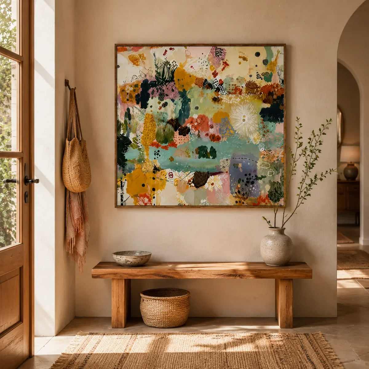 Botanical Patchwork Abstract Wall Art styled interior scene 4 | Olyrel