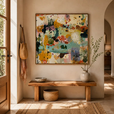 Botanical Patchwork Abstract Wall Art styled interior scene 4 | Olyrel