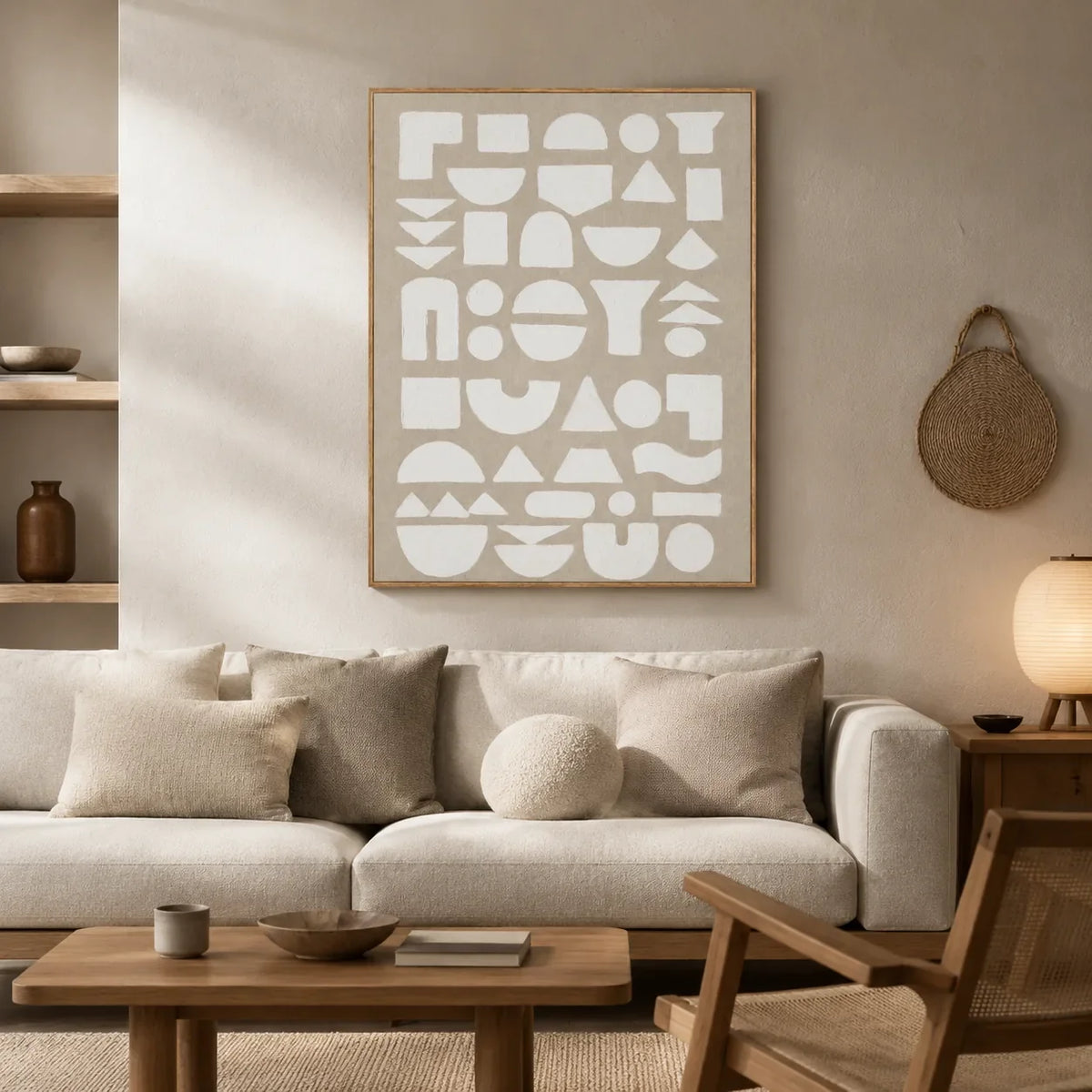 Ivory Glyph Abstract Wall Art styled interior scene 1 | Olyrel