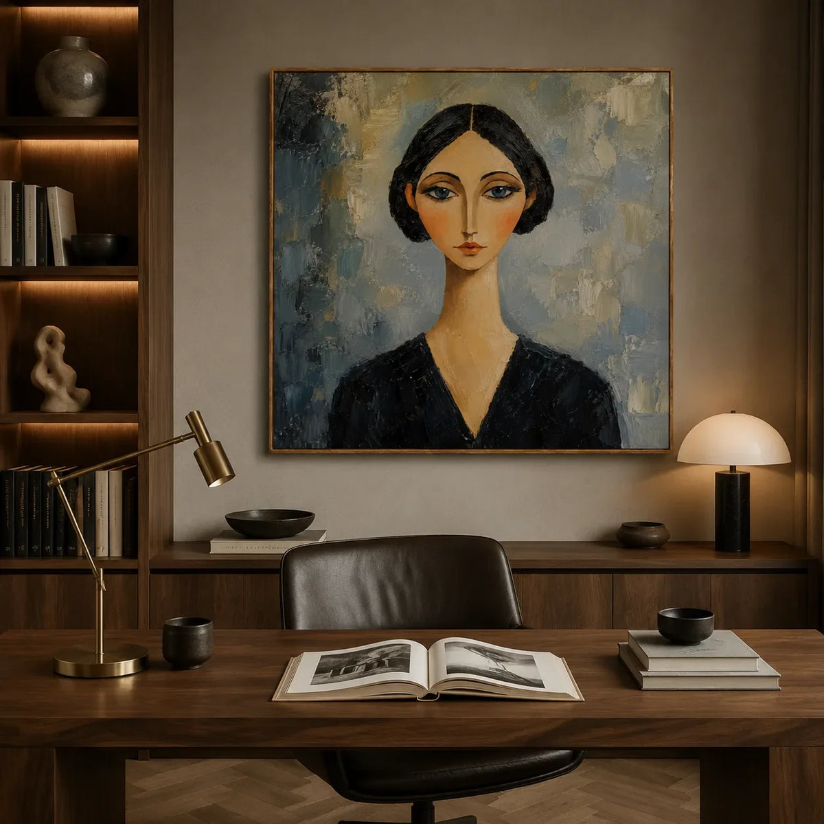 Blue Gaze Portrait Wall Art styled interior scene 5 | Olyrel