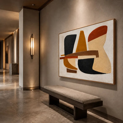 Ochre Balance Abstract Wall Art styled interior scene 5 | Olyrel