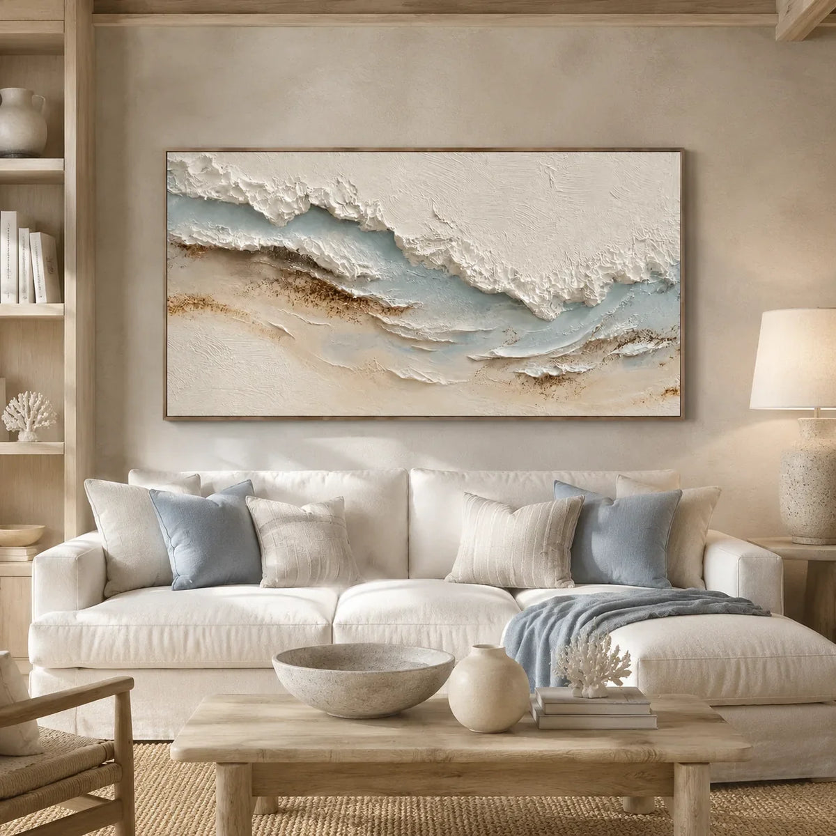 Coastal Drift Textured Wall Art styled interior scene 1 | Olyrel