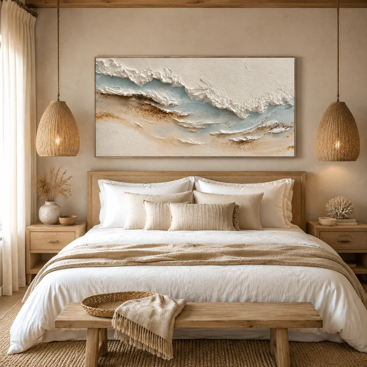 Coastal Drift Textured Wall Art styled interior scene 2 | Olyrel