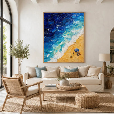 Beach Wave Ocean Wall Art styled in a modern living room | Olyrel