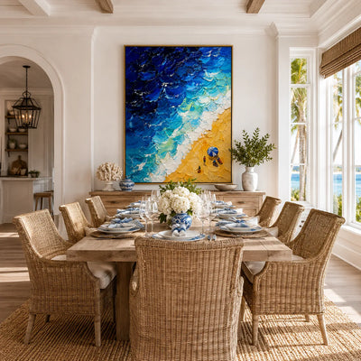 Beach Wave Ocean Wall Art displayed in a bright dining room | Olyrel