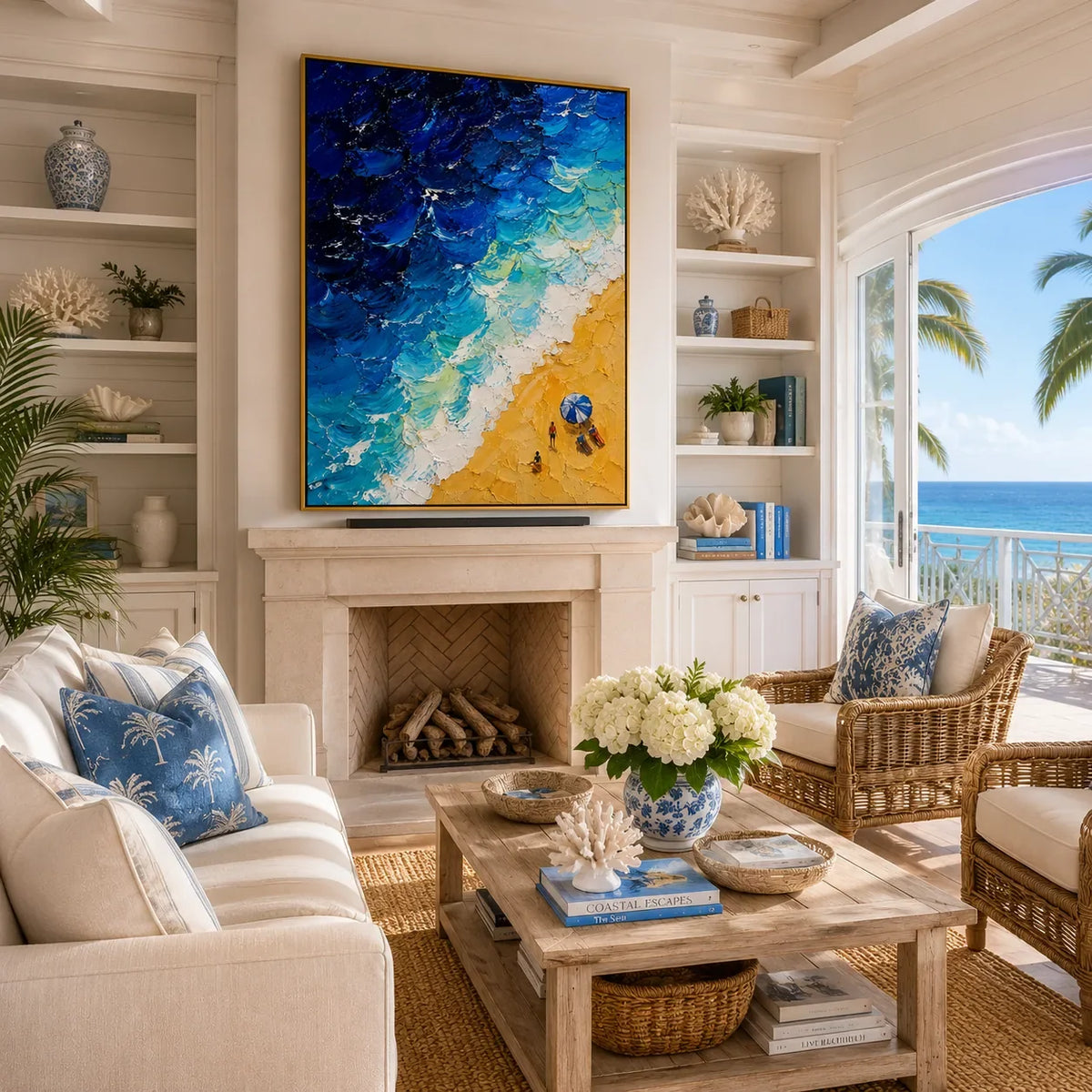 Beach Wave Ocean Wall Art shown in a quiet home office | Olyrel
