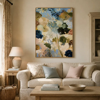 Blue Garden Floral Wall Art styled interior scene 2 | Olyrel