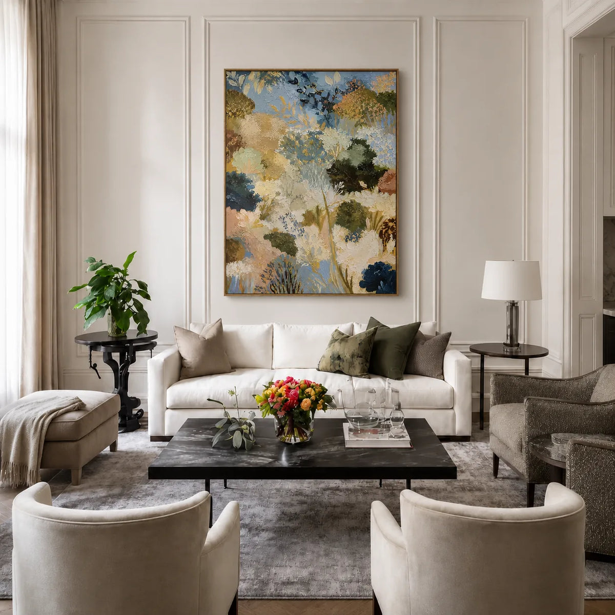 Blue Garden Floral Wall Art styled interior scene 5 | Olyrel