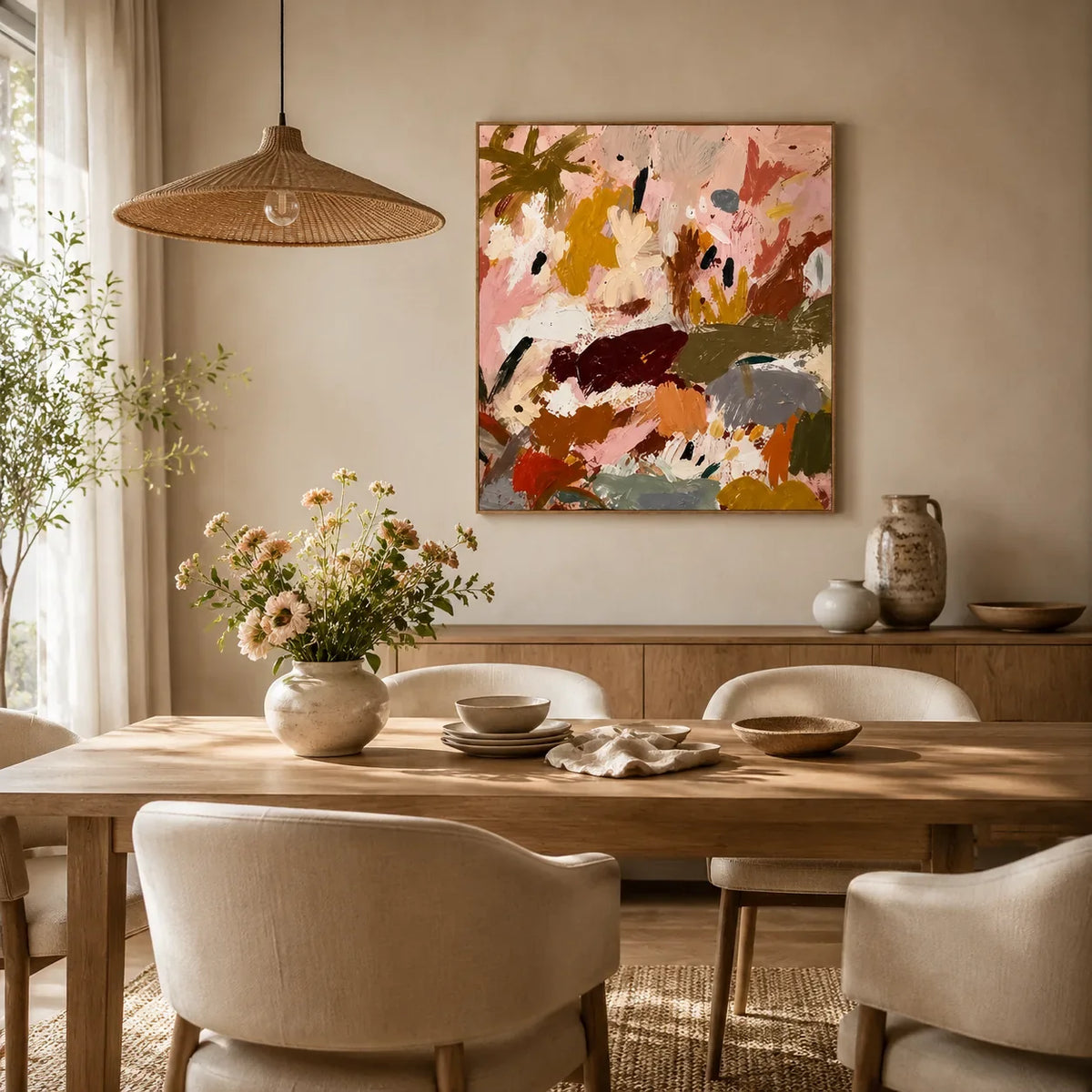Blush Meadow Abstract Wall Art styled interior scene 3 | Olyrel
