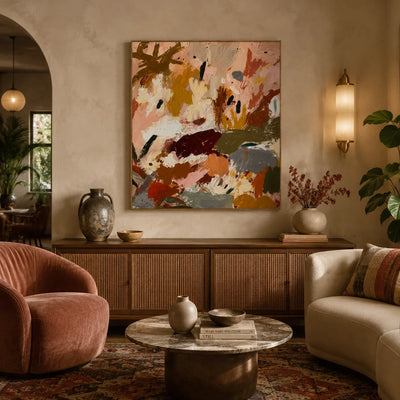 Blush Meadow Abstract Wall Art styled interior scene 4 | Olyrel
