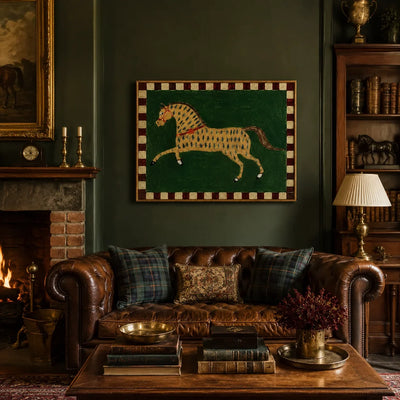 Checkered Horse Folk Wall Art styled interior scene 1 | Olyrel