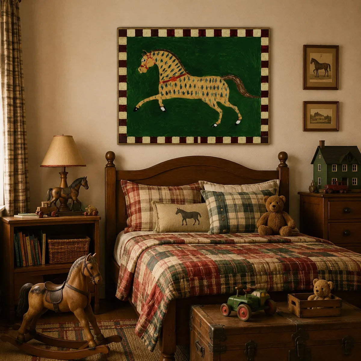 Checkered Horse Folk Wall Art styled interior scene 2 | Olyrel