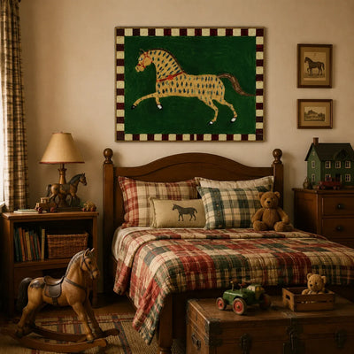 Checkered Horse Folk Wall Art styled interior scene 2 | Olyrel