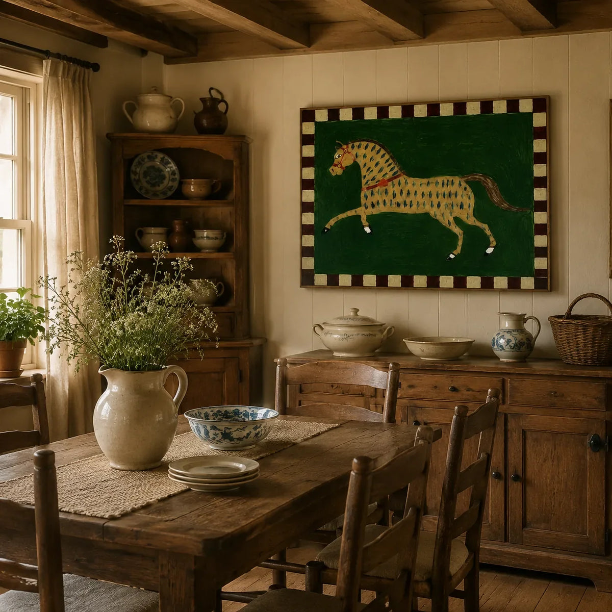 Checkered Horse Folk Wall Art styled interior scene 3 | Olyrel