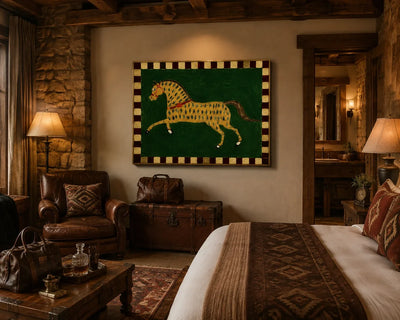 Checkered Horse Folk Wall Art styled interior scene 4 | Olyrel