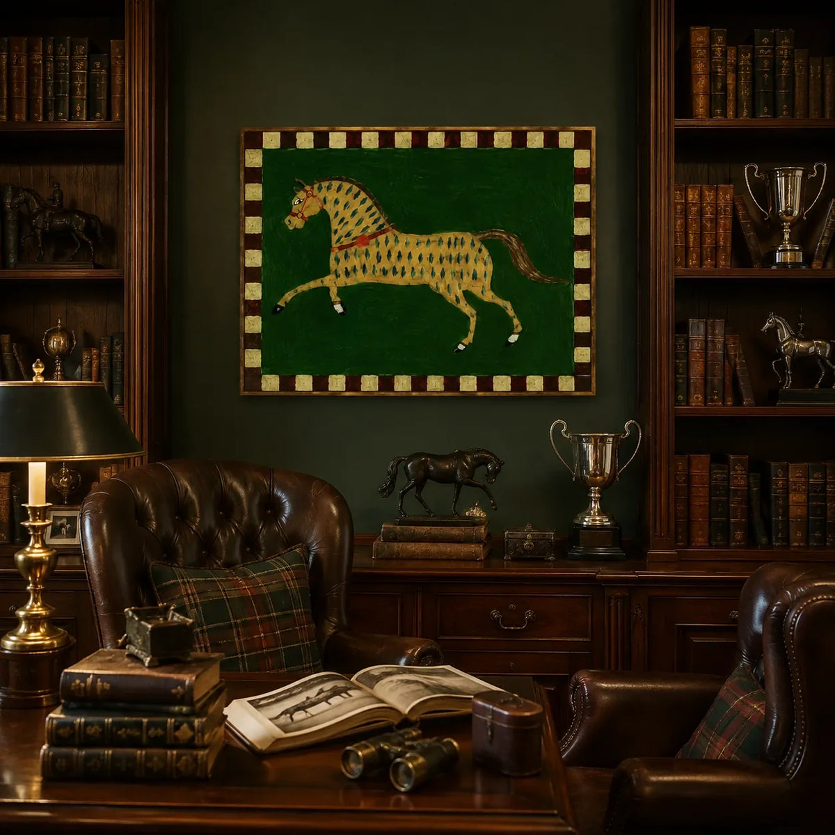 Checkered Horse Folk Wall Art styled interior scene 5 | Olyrel