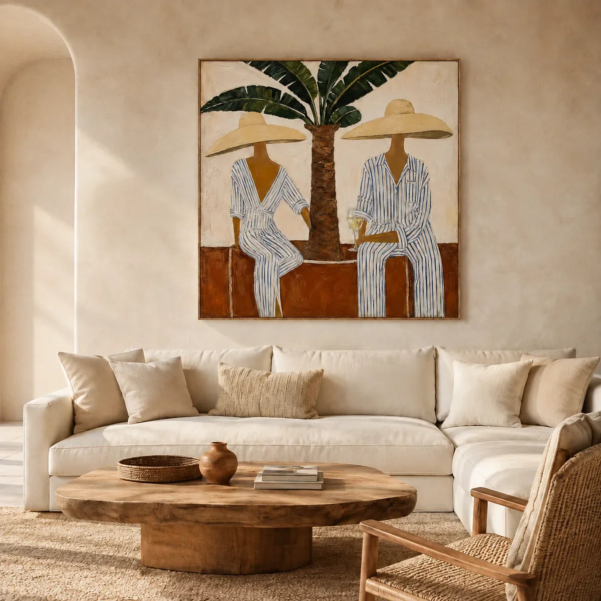 Palm Shade Duet Figure Wall Art styled interior scene 1 | Olyrel