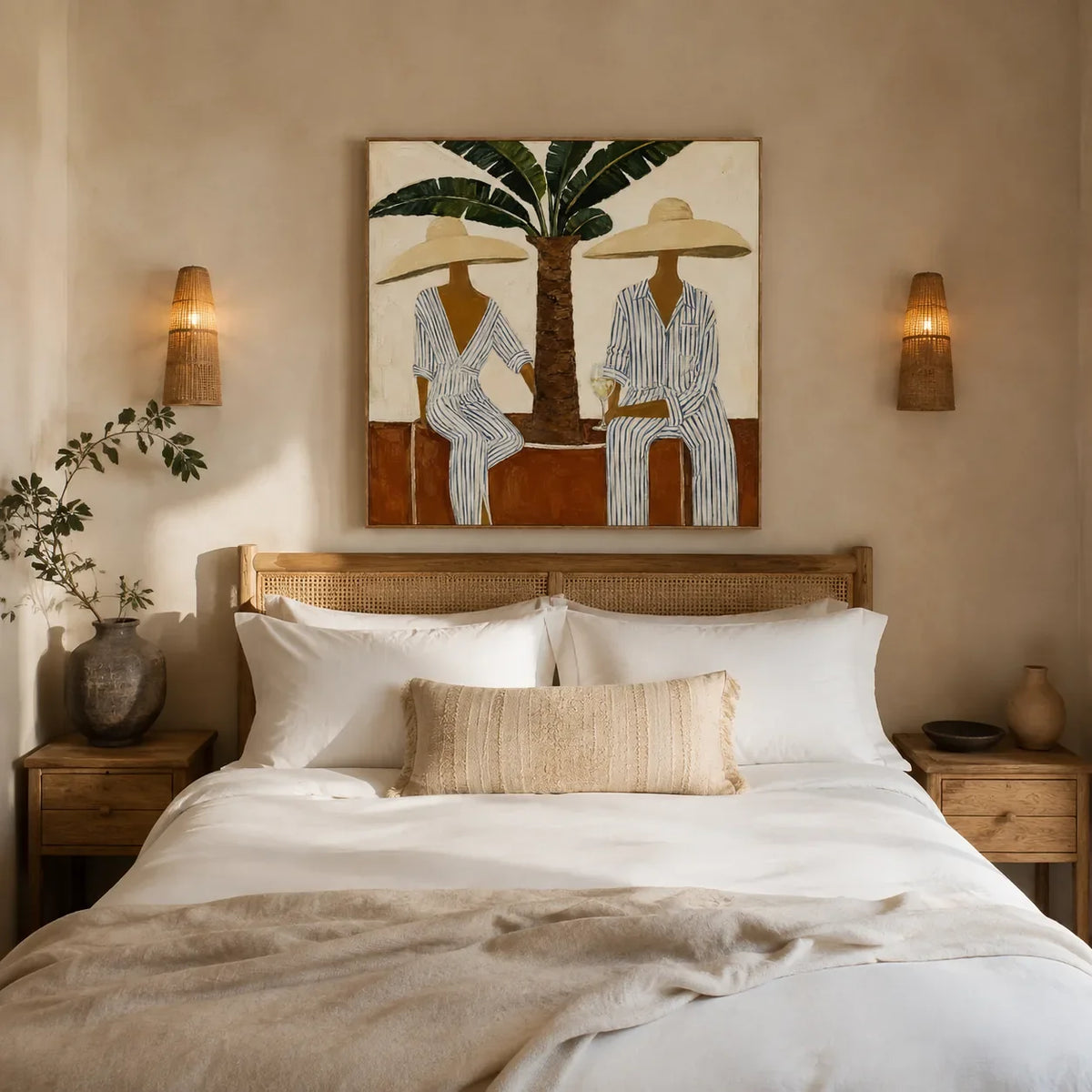 Palm Shade Duet Figure Wall Art styled interior scene 2 | Olyrel