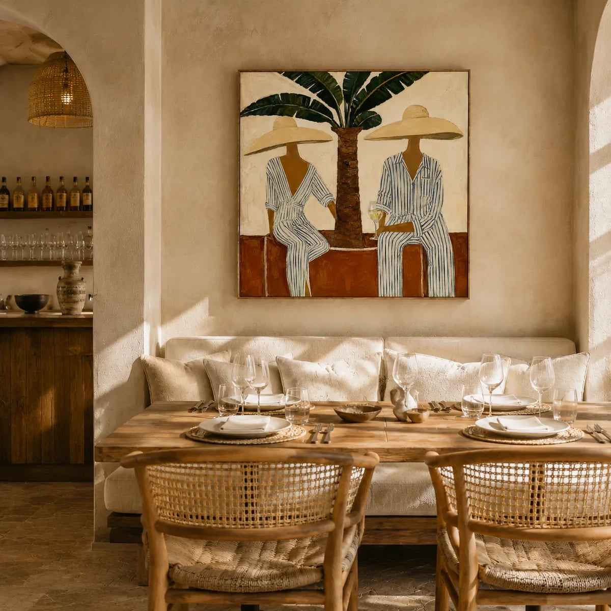 Palm Shade Duet Figure Wall Art styled interior scene 3 | Olyrel