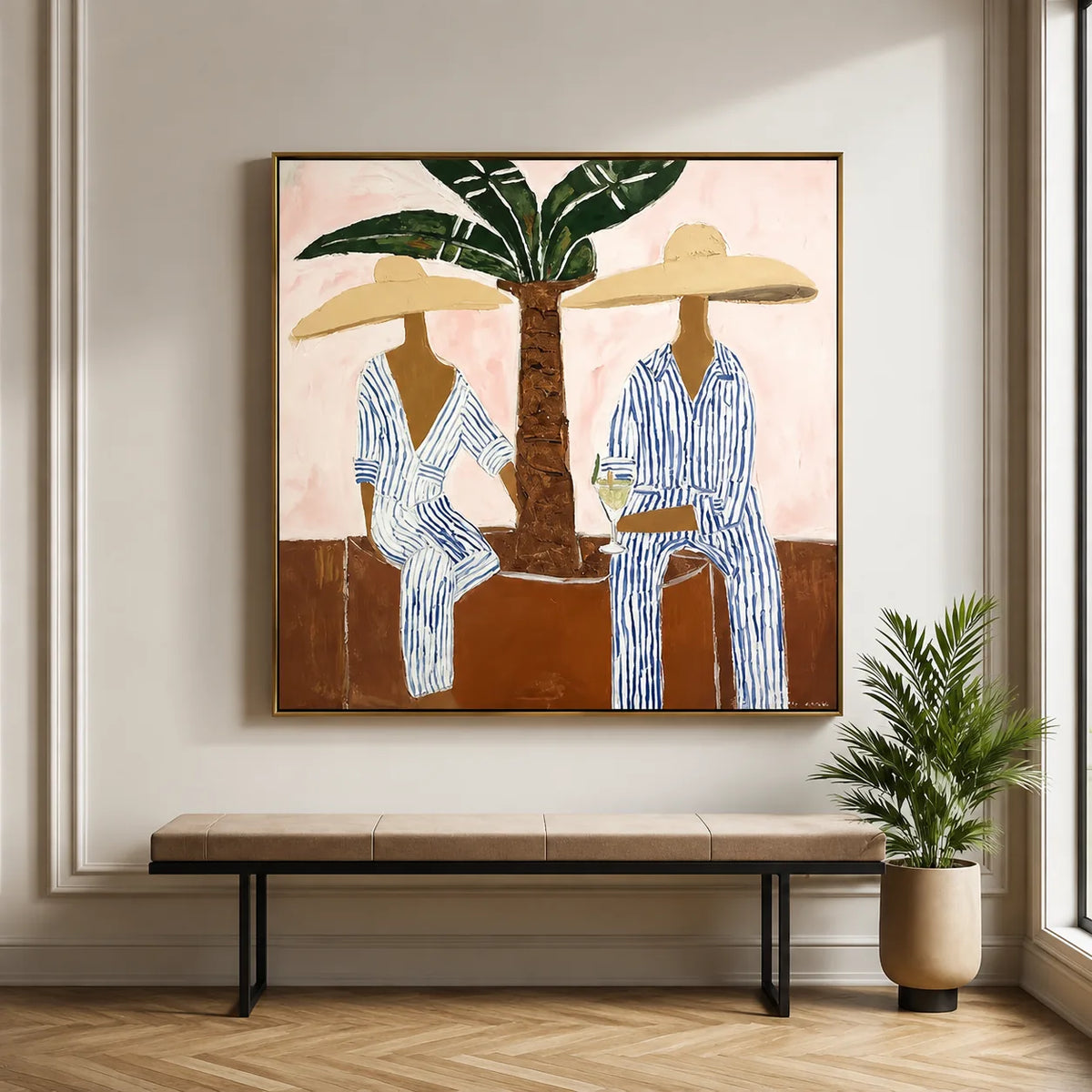 Palm Shade Duet Figure Wall Art styled interior scene 4 | Olyrel