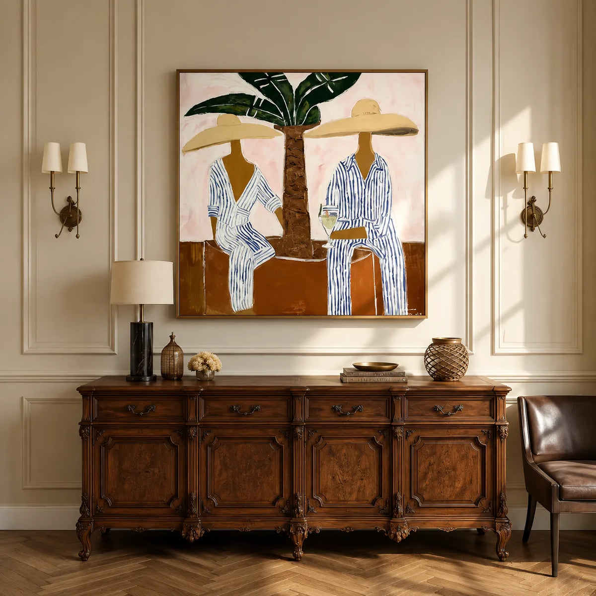 Palm Shade Duet Figure Wall Art styled interior scene 5 | Olyrel