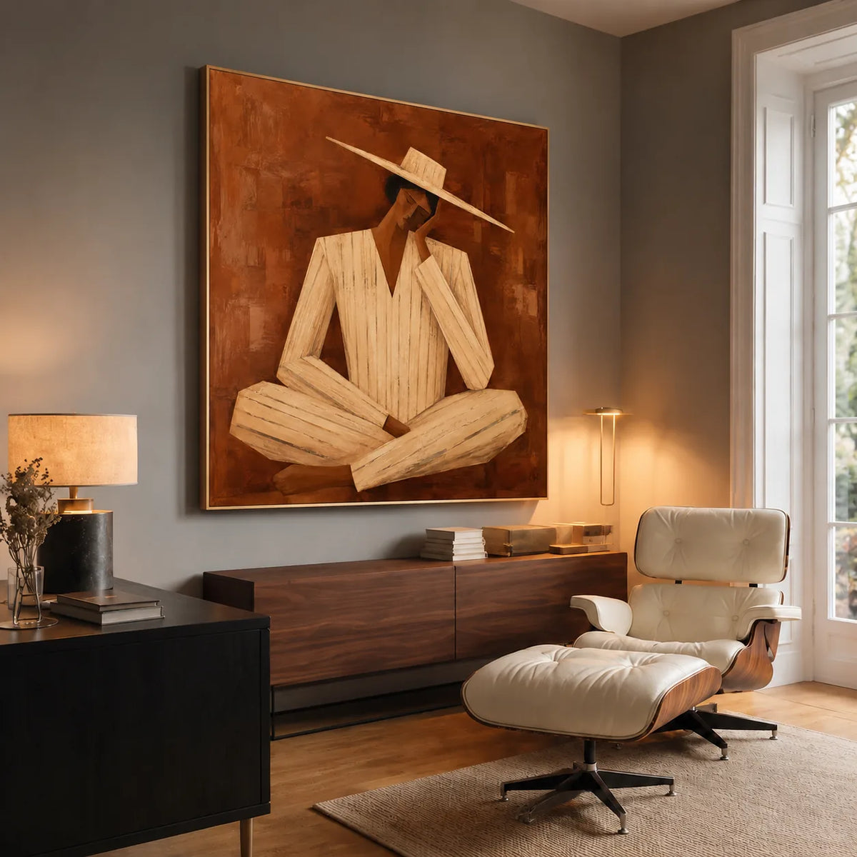 Quiet Fedora Figure Wall Art styled interior scene 3 | Olyrel