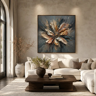 Silver Petal Floral Wall Art styled in a modern living room | Olyrel