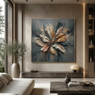 Silver Petal Floral Wall Art shown in a calm bedroom setting | Olyrel